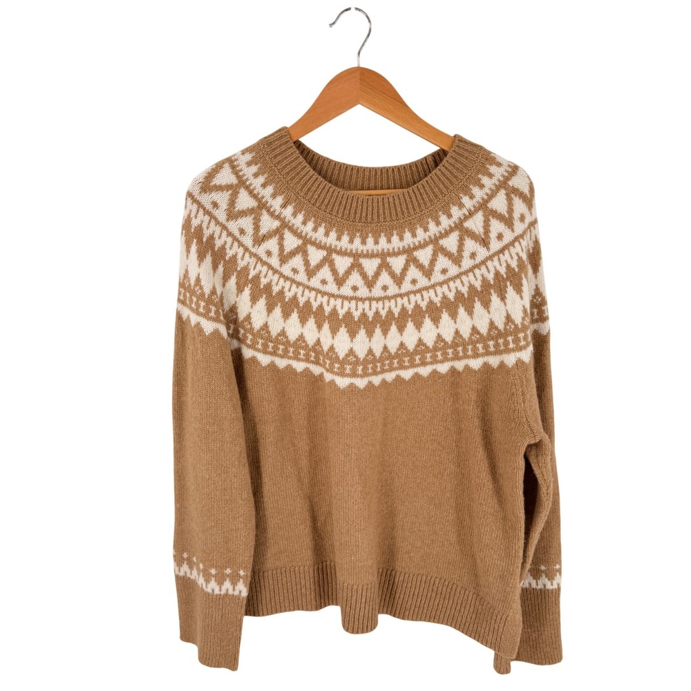 Talbots Fair Isle Sweater Brown XLP Petite Nordic Neutral Cabin Preppy Heritage